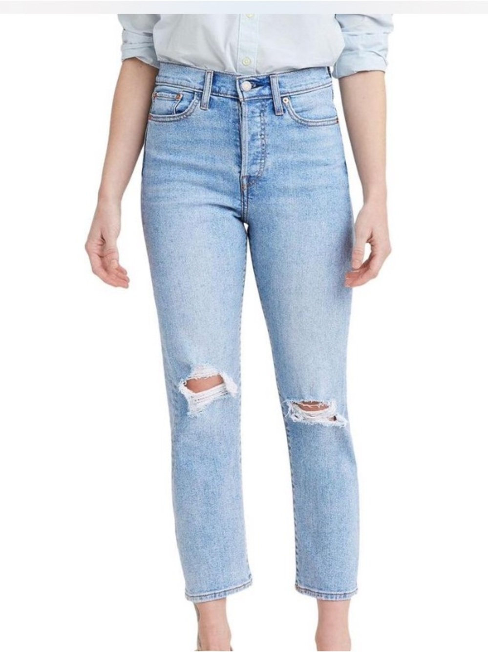 Levi's Wedgie High-Rise Light Wash Distressed Straight Jeans Size 25 90s Y2K